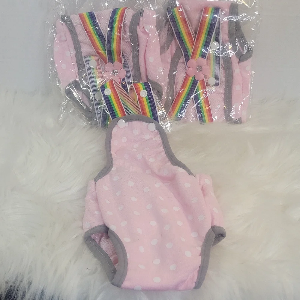 3 Pack Pink Polka Dot Dog Diapers with Rainbow Straps